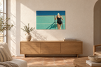 The Ladder print hanging in a sunlit Mediterranean living room