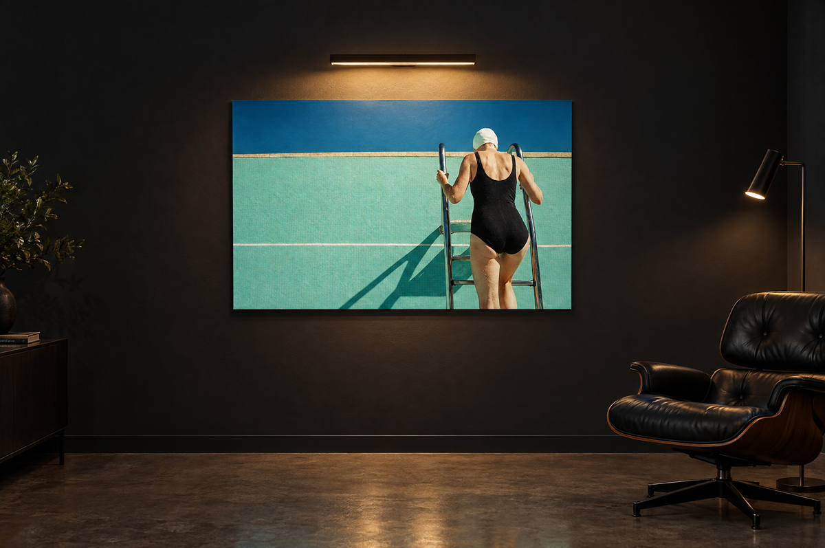 The Ladder print on a dark gallery wall under a picture light