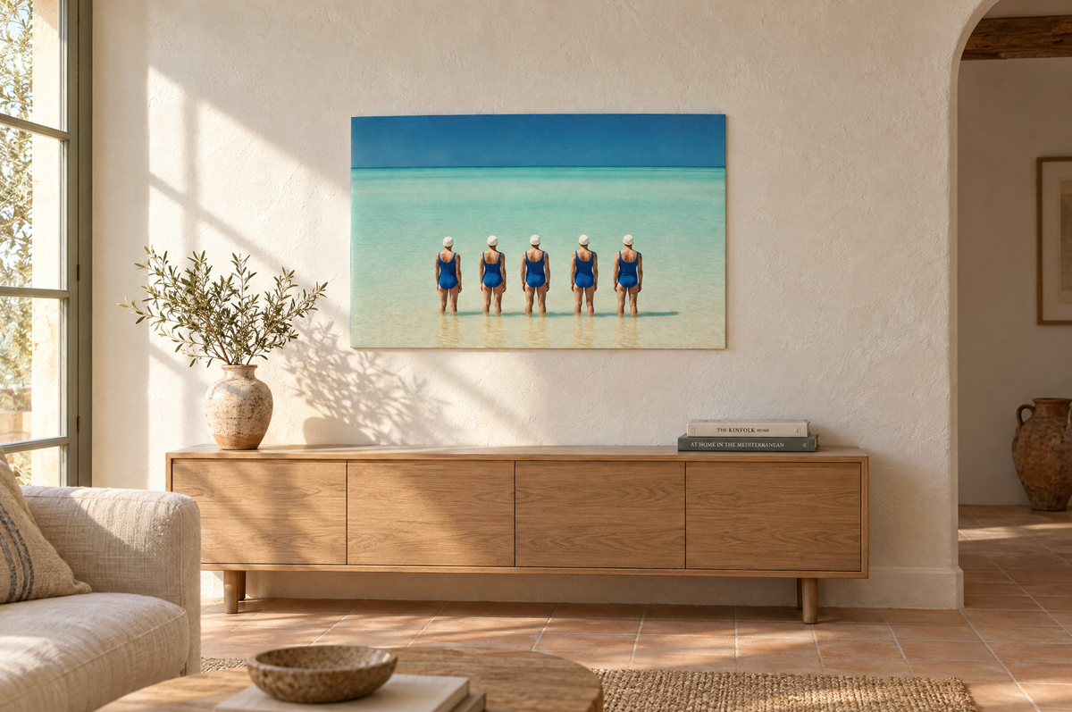Formation print hanging in a sunlit Mediterranean living room