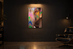 India No. 01 — Lotus Skin — photo print shown in a dark gallery room under a picture light