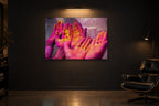 India No. 05 — Open Hands — photo print shown in a dark gallery room under a picture light