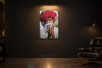 India No. 07 — Red Turban — photo print shown in a dark gallery room under a picture light