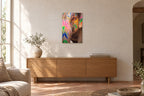India No. 01 — Lotus Skin — photo print shown on a wall in a Mediterranean living room