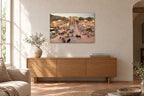 India No. 09 — Market Gate — photo print shown on a wall in a Mediterranean living room