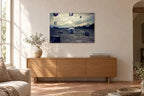 Television Project No. 02 — Downpour — photo print shown on a wall in a Mediterranean living room