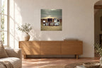 Television Project No. 05 — Static Field — photo print shown on a wall in a Mediterranean living room