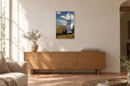 Television Project No. 10 — Cloud Cover — photo print shown on a wall in a Mediterranean living room